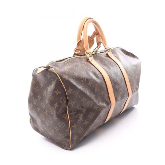 LOUIS VUITTON Authentic Brown Monogram Leather Keepall 45 Boston Bag - Picture 2 of 13